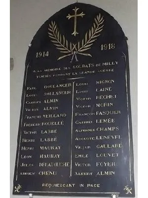 Plaque commémorative 1914-1918 de Milly