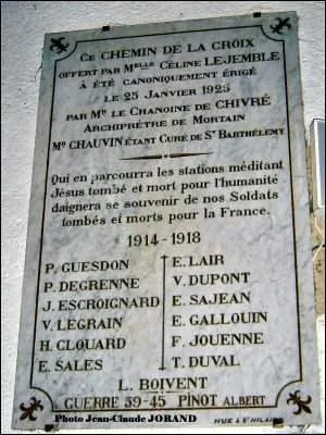 Plaque commémorative église de Saint-Barthélemy