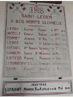 Plaque église de Saint-Léger à Saint-Jean-des-Champs