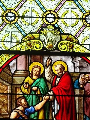 Vitrail Baie 12 : Miracle de la Belle Porte dans l'Église Saint-Pierre de Saint-Pierre-Église