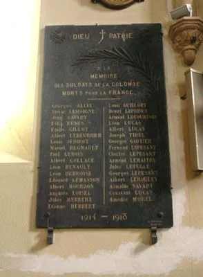 Plaque commémorative 1914-1918 de La Colombe