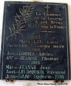 Plaque commémorative église de La Luzerne