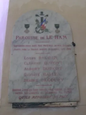 Plaque commémorative église 1914-1918 de 
Ham
