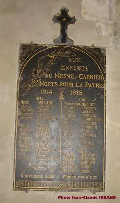 Plaque commémorative église du Mesnil-Garnier