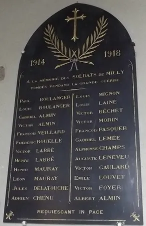 Plaque commémorative 1914-1918 de Milly