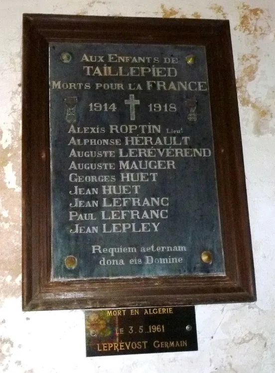 Plaque commémorative église de Taillepied