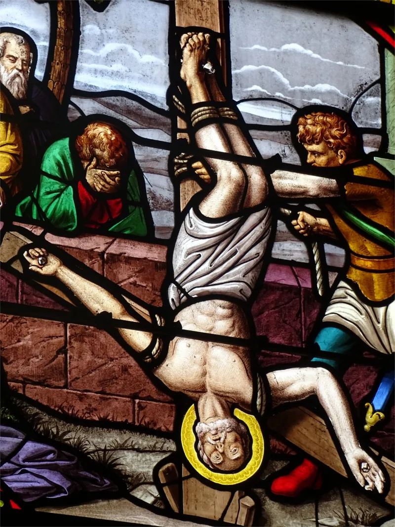 Vitrail Baie 1 : Martyre de Saint-Pierre dans l'Église Saint-Pierre de Saint-Pierre-Église