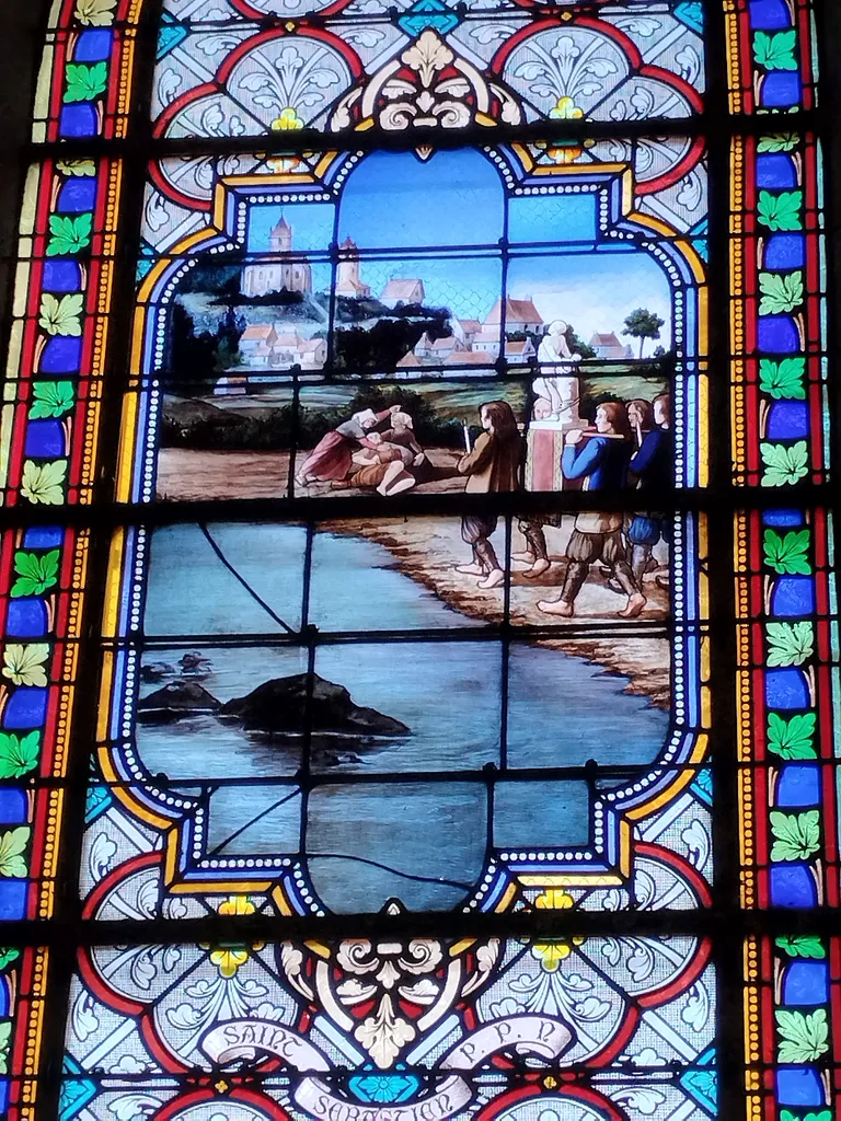 Vitrail Baie Baie 15 : Préservation de la variole par St-Sébastien dans l'Église Notre-Dame à Querqueville